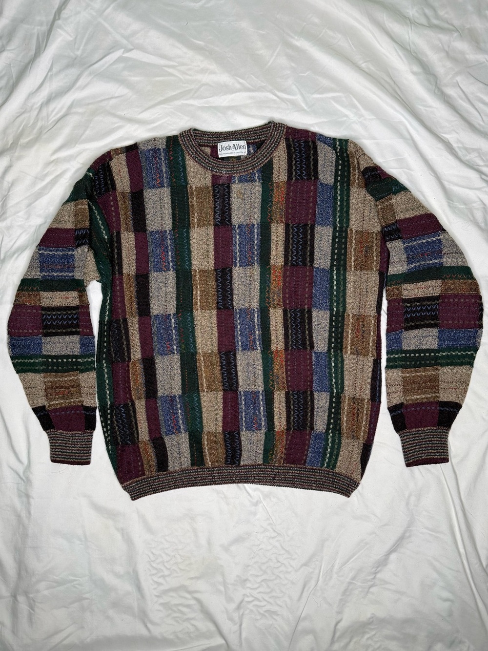 Vintage 90s Retro Coogi Style Josh Allen 3D Textured Patchwork Sweater Size M